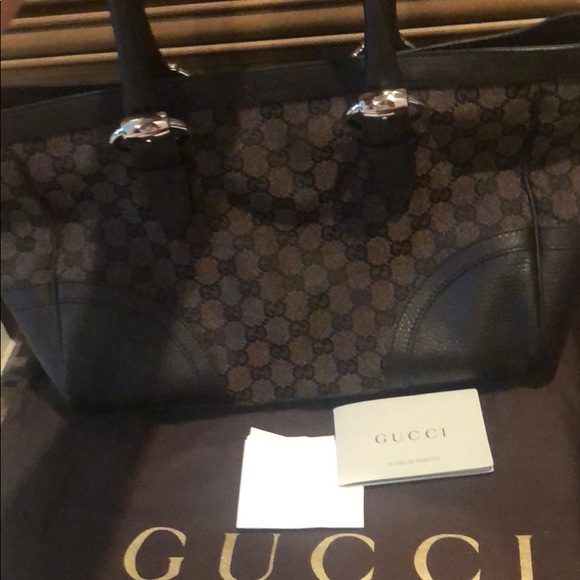 Gucci Handbags - Authentic Gucci satchel canvas brown leather bag.